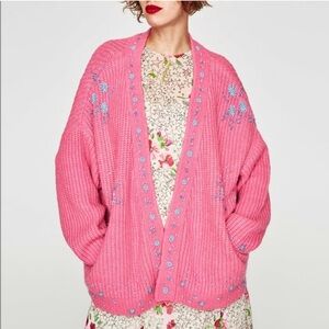 Zara (Sold Out in Stores) Pink Cardigan w/ Blue Beads💕